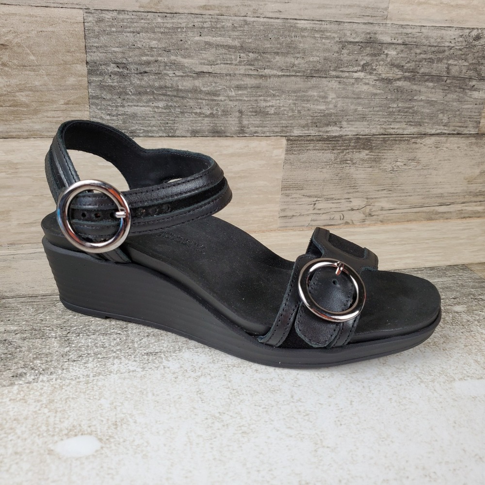 SAS Seight Womens Wedge Sandals Sz 6.5 M Night Sky Leather Adjustable Buckles